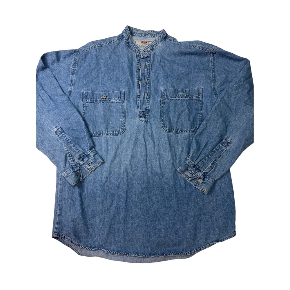 Levi's‎ Denim Pullover Shirt Women Medium Blue Collar Henley 100% Cotton
